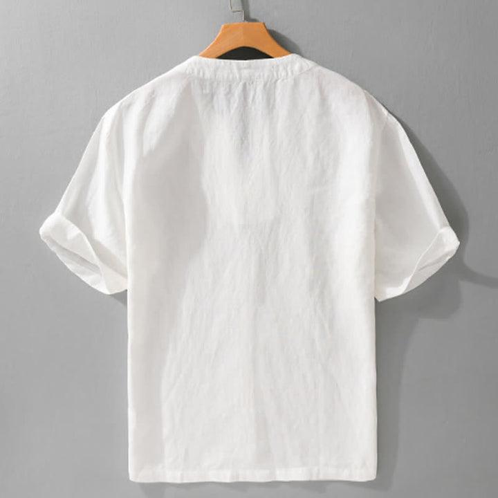 Buddha Stones 夏向けミニマルデザイン無地Vネックメンズ半袖Tシャツ - image 12