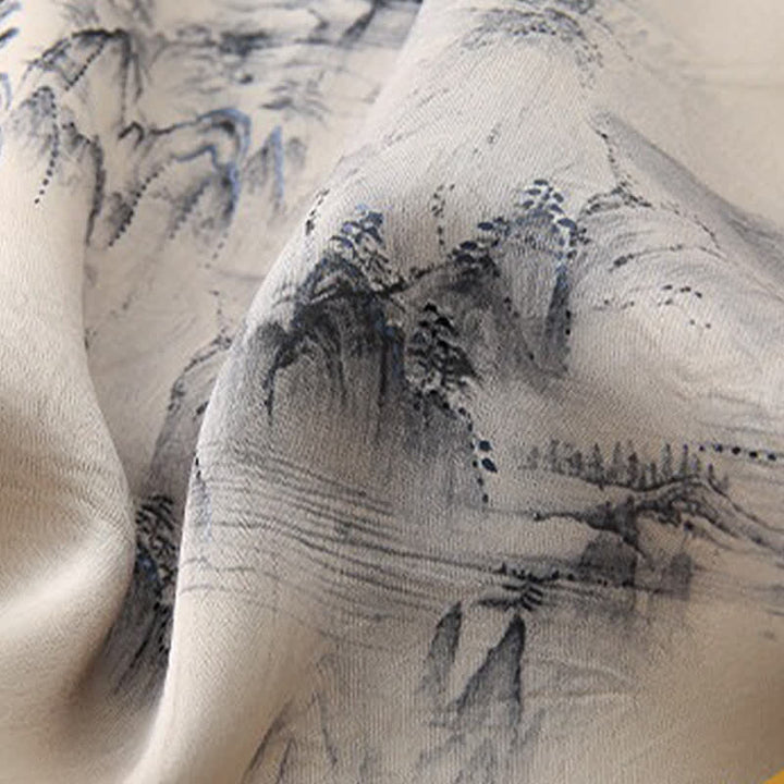 Buddha Stones 2点セット 夏用唐風カジュアル水墨画山水風景半袖シャツストレートパンツメンズ瞑想服ポケット付き - image 7