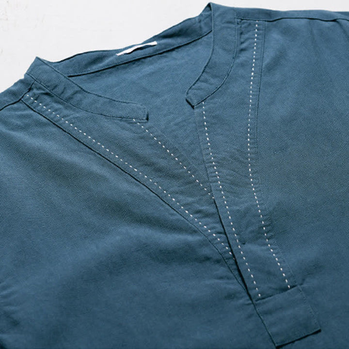 Buddha Stones 夏物カジュアルVネック無地メンズ半袖Tシャツ - image 6