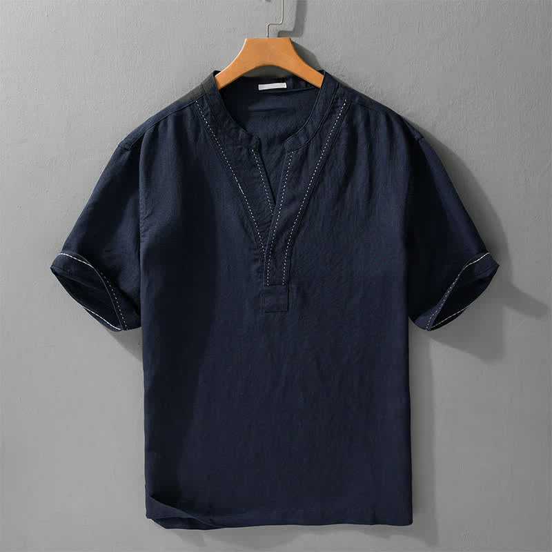 Buddha Stones 夏物カジュアルVネック無地メンズ半袖Tシャツ - ミッドナイトブルー - US/UK/AU44、 EU54 (3XL) - image 9