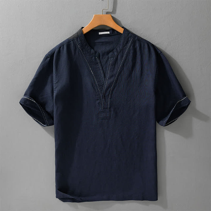 Buddha Stones 夏物カジュアルVネック無地メンズ半袖Tシャツ - ミッドナイトブルー - US/UK/AU44、 EU54 (3XL) - image 9