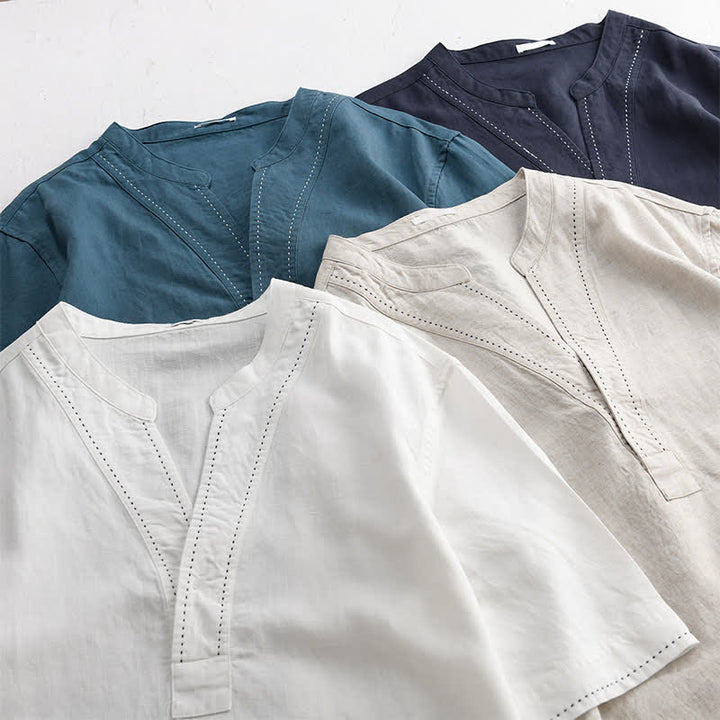 Buddha Stones 夏物カジュアルVネック無地メンズ半袖Tシャツ - image 20
