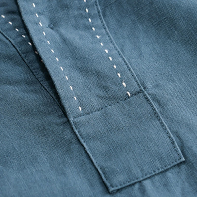 Buddha Stones 夏物カジュアルVネック無地メンズ半袖Tシャツ - image 7