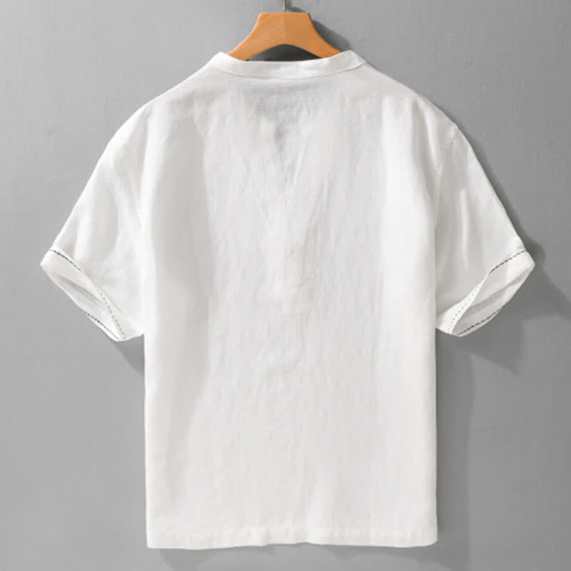 Buddha Stones 夏物カジュアルVネック無地メンズ半袖Tシャツ - image 14
