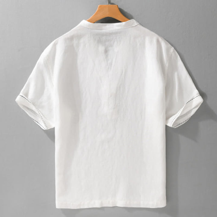 Buddha Stones 夏物カジュアルVネック無地メンズ半袖Tシャツ - image 14