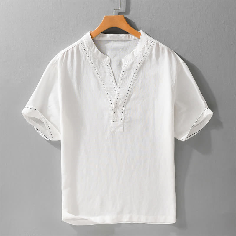 Buddha Stones 夏物カジュアルVネック無地メンズ半袖Tシャツ - 白 - US/UK/AU44、 EU54 (3XL) - image 13