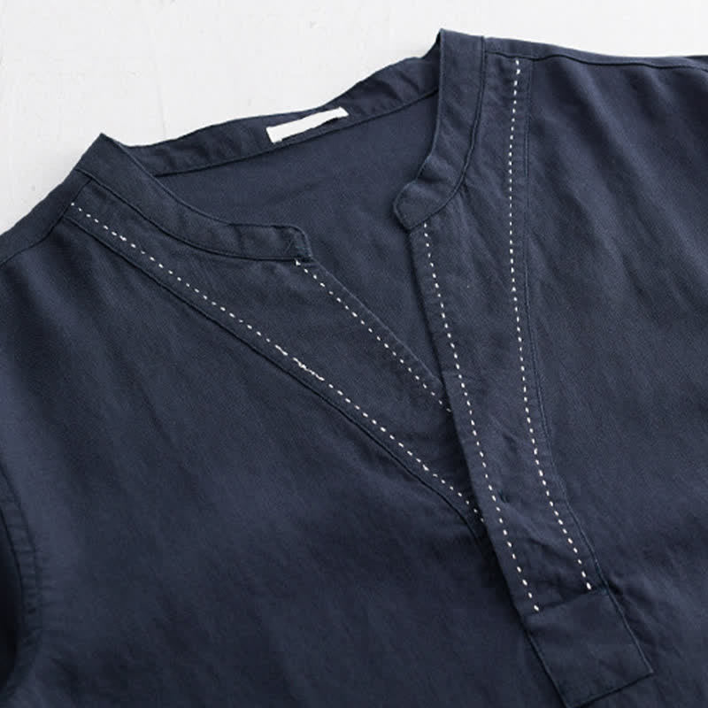 Buddha Stones 夏物カジュアルVネック無地メンズ半袖Tシャツ - image 10
