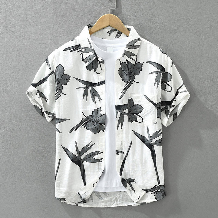 Buddha Stones 夏物カジュアルボタンアップ花柄メンズシャツ（パッチポケット付き） - 白 - US/UK/AU42、 EU52 (3XL) - image 0