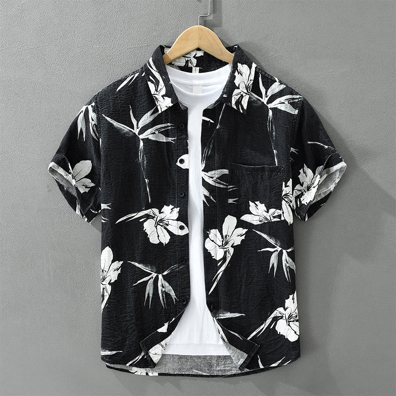 Buddha Stones 夏物カジュアルボタンアップ花柄メンズシャツ（パッチポケット付き） - 黒 - US/UK/AU42、 EU52 (3XL) - image 12
