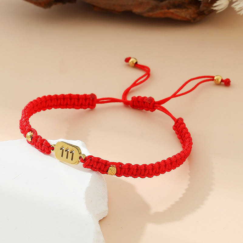 Buddha Stones エンジェルナンバーズ 赤黒編み紐コネクションブレスレット - 111 赤い糸 - image 1