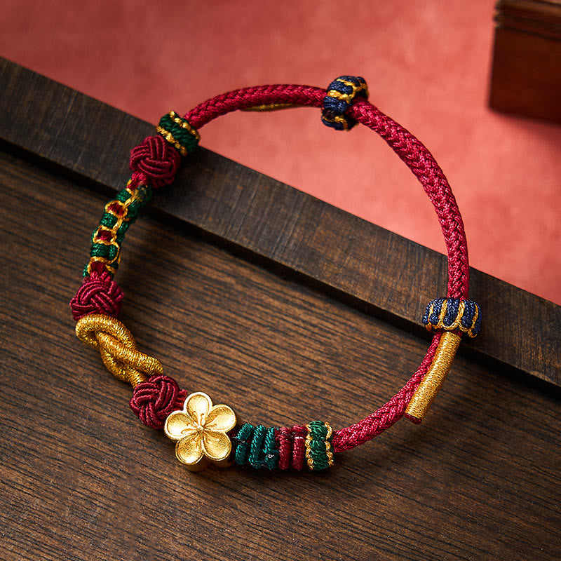 Buddha Stones 手織りマルチカラーコード中国結び桃花幸運カップルブレスレット - image 2