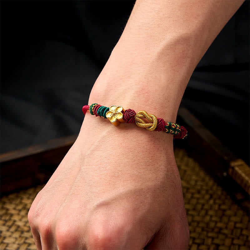 Buddha Stones 手織りマルチカラーコード中国結び桃花幸運カップルブレスレット - image 5