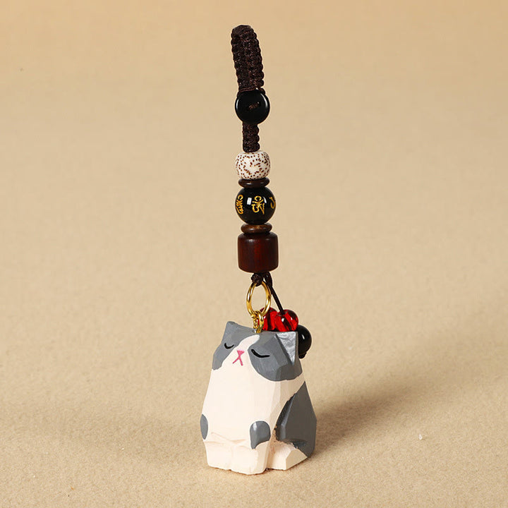 Buddha Stones 手彫りの木製猫オーム・マニ・パドメ・フム平和キーホルダー - ショートヘアの猫 -オーム・マニ・パドメ・フム - 質感のある天然木（穏やかなエネルギー♥シンプルさ） - image 13