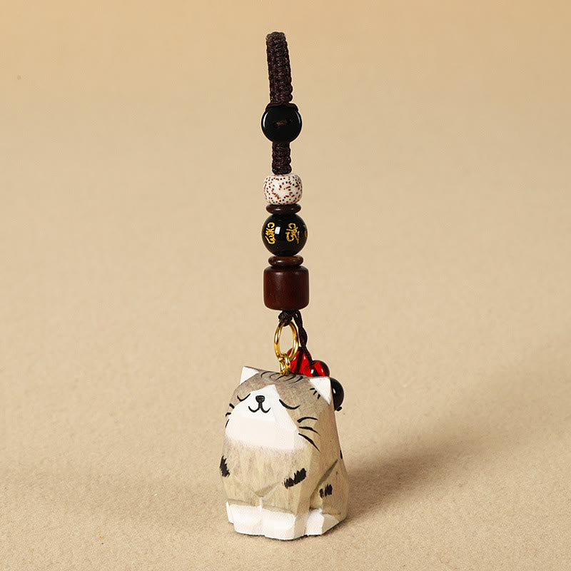Buddha Stones 手彫りの木製猫オーム・マニ・パドメ・フム平和キーホルダー - タビーキャット -オーム・マニ・パドメ・フム - 質感のある天然木（穏やかなエネルギー♥シンプルさ） - image 12