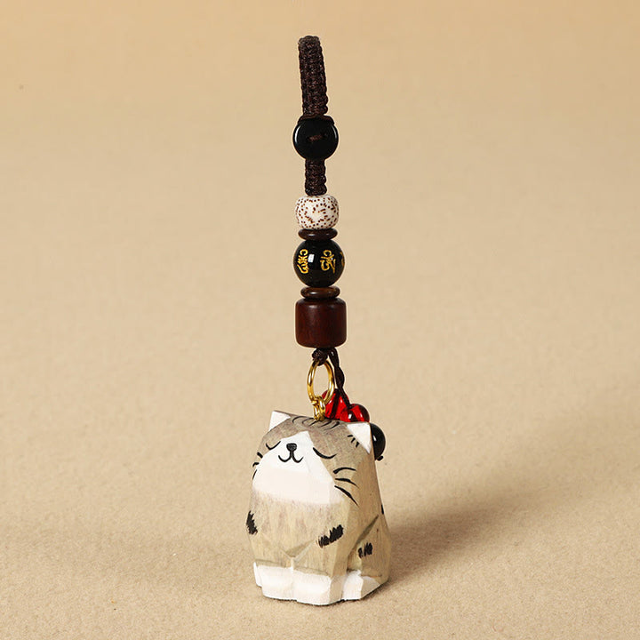Buddha Stones 手彫りの木製猫オーム・マニ・パドメ・フム平和キーホルダー - タビーキャット -オーム・マニ・パドメ・フム - 質感のある天然木（穏やかなエネルギー♥シンプルさ） - image 12