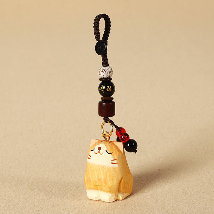 Buddha Stones 手彫りの木製猫オーム・マニ・パドメ・フム平和キーホルダー - オレンジキャット -オーム・マニ・パドメ・フム - 質感のある天然木（穏やかなエネルギー♥シンプルさ） - image 9