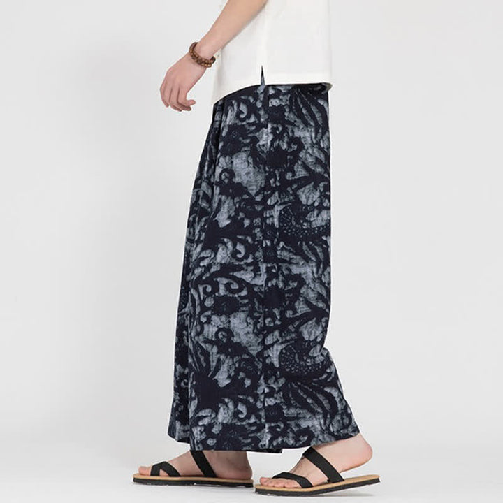 Buddha Stones 夏物 ボヘミアン カジュアル ドローストリング アブストラクト クロップドパンツ メンズ ストレートレッグパンツ ポケット付き - image 12
