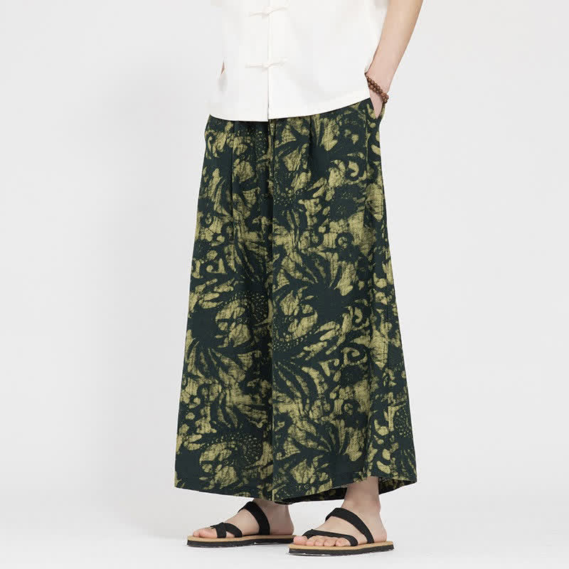 Buddha Stones 夏物 ボヘミアン カジュアル ドローストリング アブストラクト クロップドパンツ メンズ ストレートレッグパンツ ポケット付き - image 2