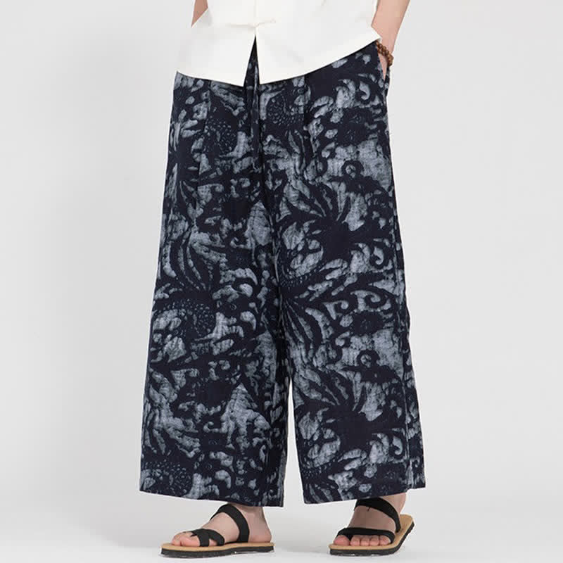 Buddha Stones 夏物 ボヘミアン カジュアル ドローストリング アブストラクト クロップドパンツ メンズ ストレートレッグパンツ ポケット付き - image 13