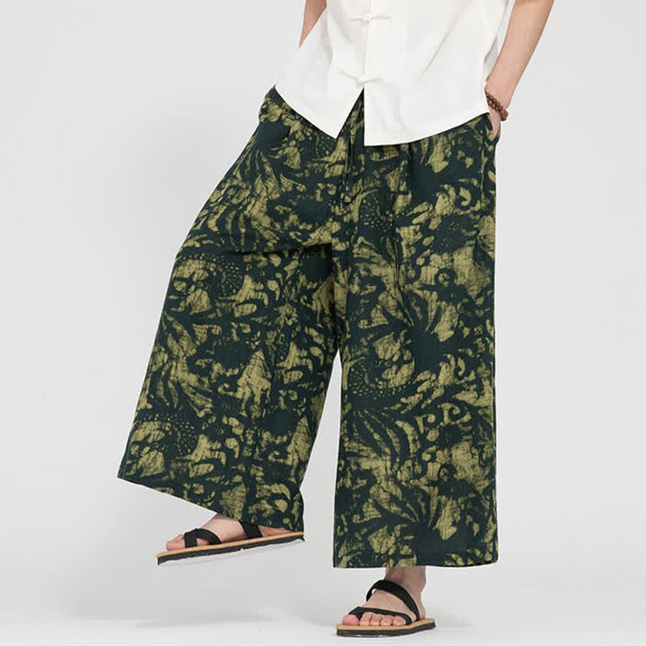 Buddha Stones 夏物 ボヘミアン カジュアル ドローストリング アブストラクト クロップドパンツ メンズ ストレートレッグパンツ ポケット付き - image 3