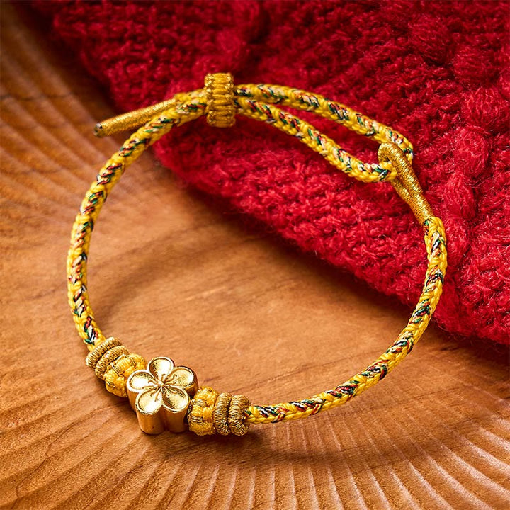 Buddha Stones 黄色の編み込みロープの花の根源を象徴するブレスレット - 黄色 - 金色の花のアクセサリー付き - image 8