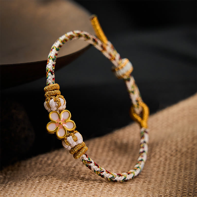 Buddha Stones 白い編み込みロープの花の知識ブレスレット - image 3