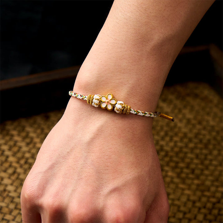 Buddha Stones 白い編み込みロープの花の知識ブレスレット - image 4