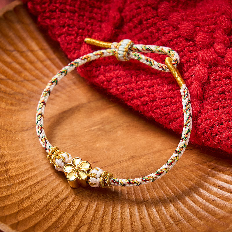 Buddha Stones 白い編み込みロープの花の知識ブレスレット - 白 - 金色の花のアクセサリー付き - image 7