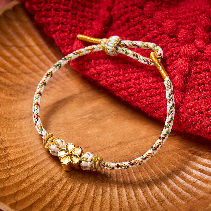 Buddha Stones 白い編み込みロープの花の知識ブレスレット - 白 - 金色の花のアクセサリー付き - image 7