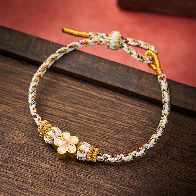 Buddha Stones 白い編み込みロープの花の知識ブレスレット - 白 - 白い花のアクセサリー付き - image 0