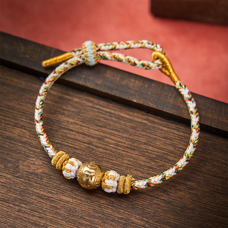 Buddha Stones 白い編み込みロープのオーム・マニ・パドメ・フムの知恵のブレスレット - image 1