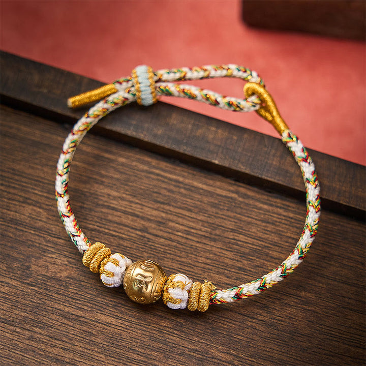 Buddha Stones 白い編み込みロープのオーム・マニ・パドメ・フムの知恵のブレスレット - image 1