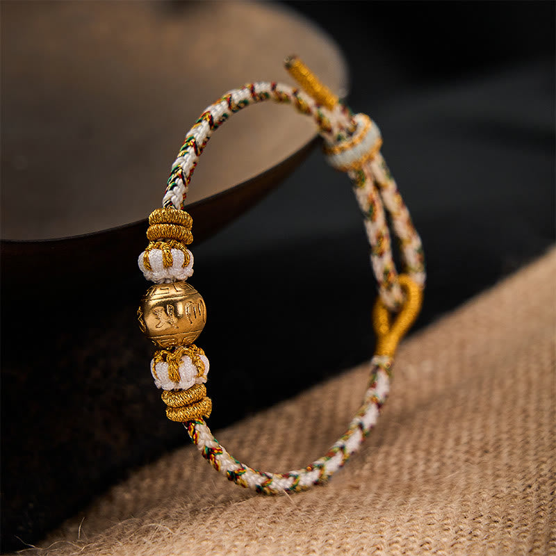 Buddha Stones 白い編み込みロープのオーム・マニ・パドメ・フムの知恵のブレスレット - image 2