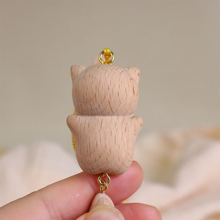 Buddha Stones ブナ材の招き猫ハンドメイドタッセルキーホルダー - image 8