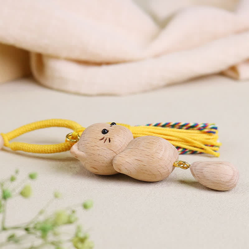Buddha Stones ブナ材の招き猫ハンドメイドタッセルキーホルダー - image 12