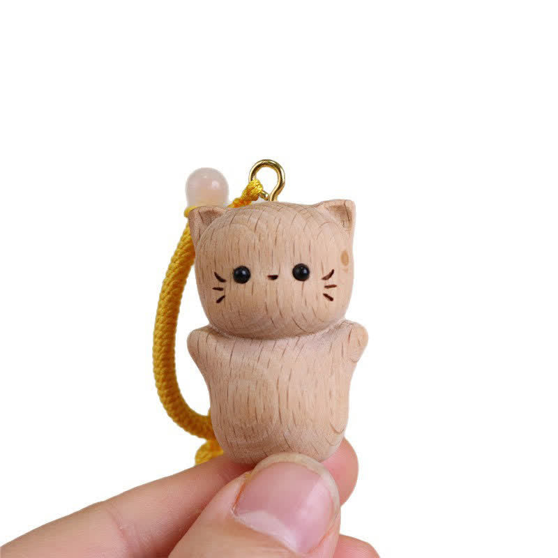 Buddha Stones ブナ材の招き猫ハンドメイドタッセルキーホルダー - image 15