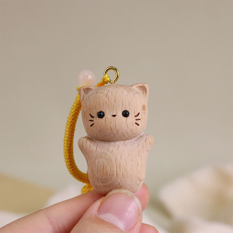 Buddha Stones ブナ材の招き猫ハンドメイドタッセルキーホルダー - image 7