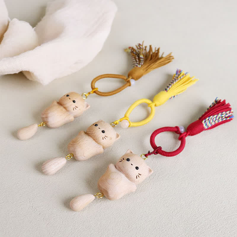 Buddha Stones ブナ材の招き猫ハンドメイドタッセルキーホルダー - image 14