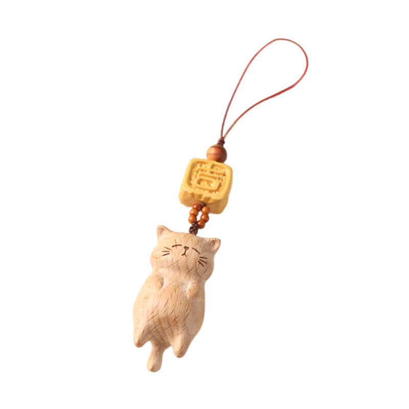 Buddha Stones ブナ材の手彫り招き猫の電話掛け装飾 - image 11