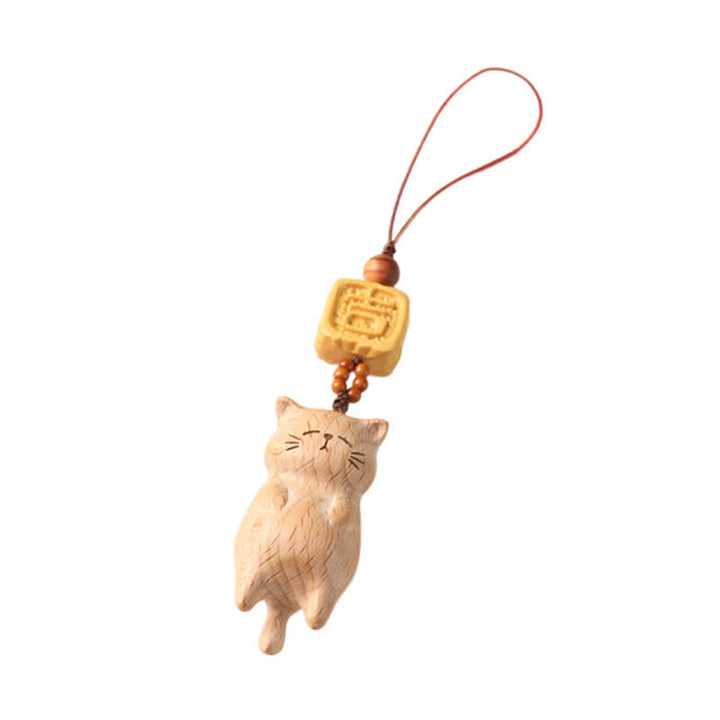 Buddha Stones ブナ材の手彫り招き猫の電話掛け装飾 - image 11