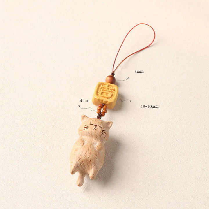 Buddha Stones ブナ材の手彫り招き猫の電話掛け装飾 - image 6