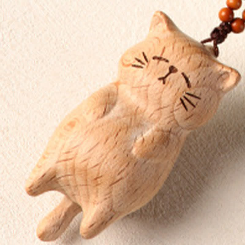 Buddha Stones ブナ材の手彫り招き猫の電話掛け装飾 - image 8
