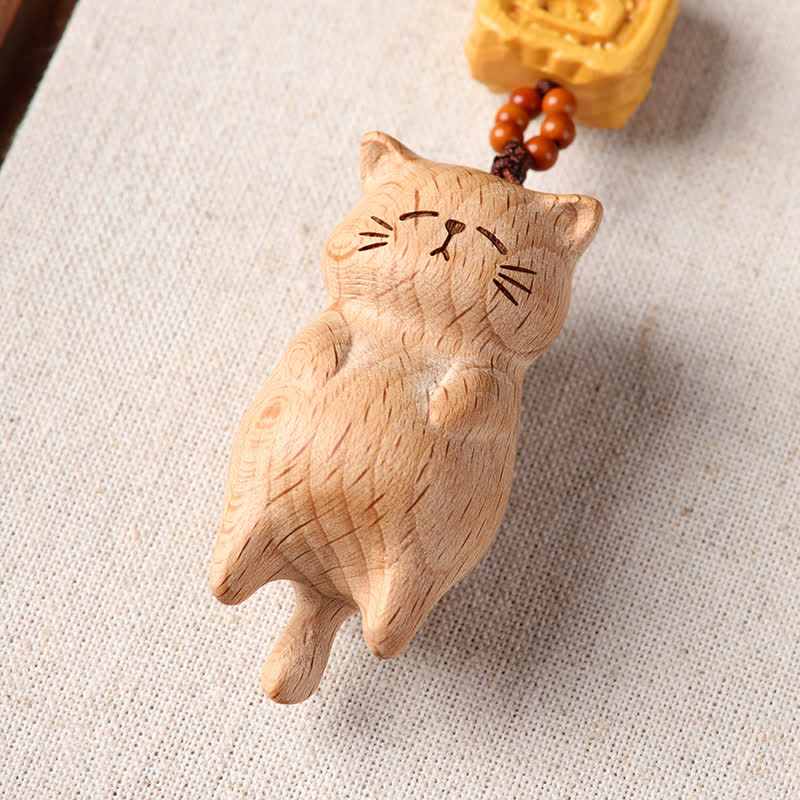 Buddha Stones ブナ材の手彫り招き猫の電話掛け装飾 - image 7