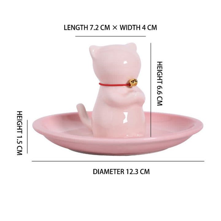 Buddha Stones 灰受け皿付きセラミック製かわいい猫型お香立て（お香は付属しません） - image 7