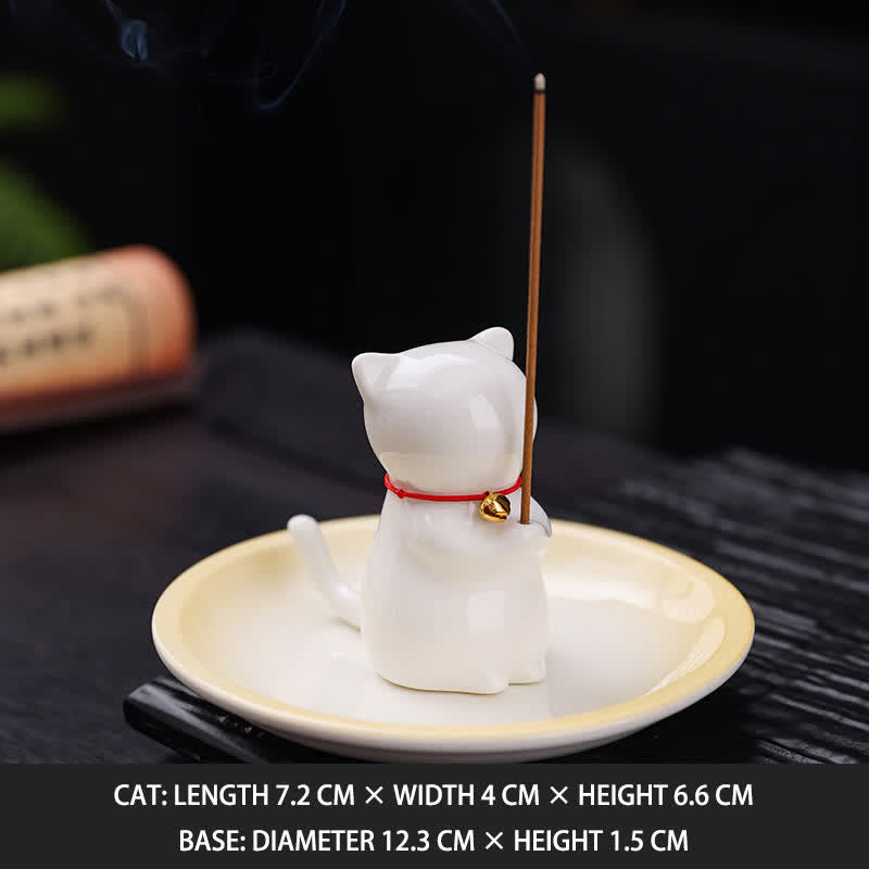 Buddha Stones 灰受け皿付きセラミック製かわいい猫型お香立て（お香は付属しません） - ホワイト - お香なし - image 14
