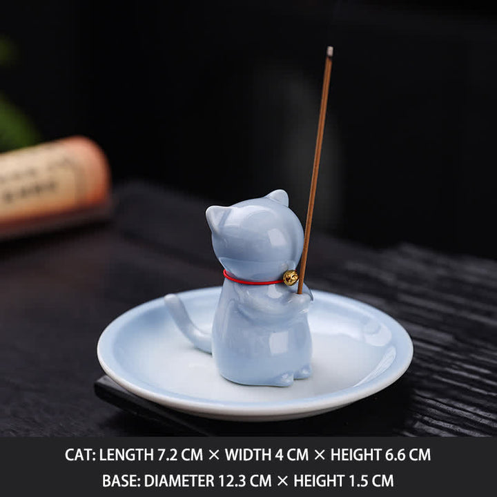 Buddha Stones 灰受け皿付きセラミック製かわいい猫型お香立て（お香は付属しません） - ブルー - お香なし - image 15