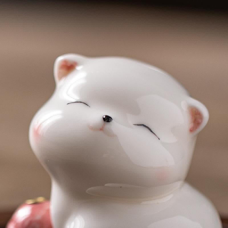 Buddha Stones ポンポン付きミニマルホワイトセラミック猫型お香立て（お香は付属しません） - image 11