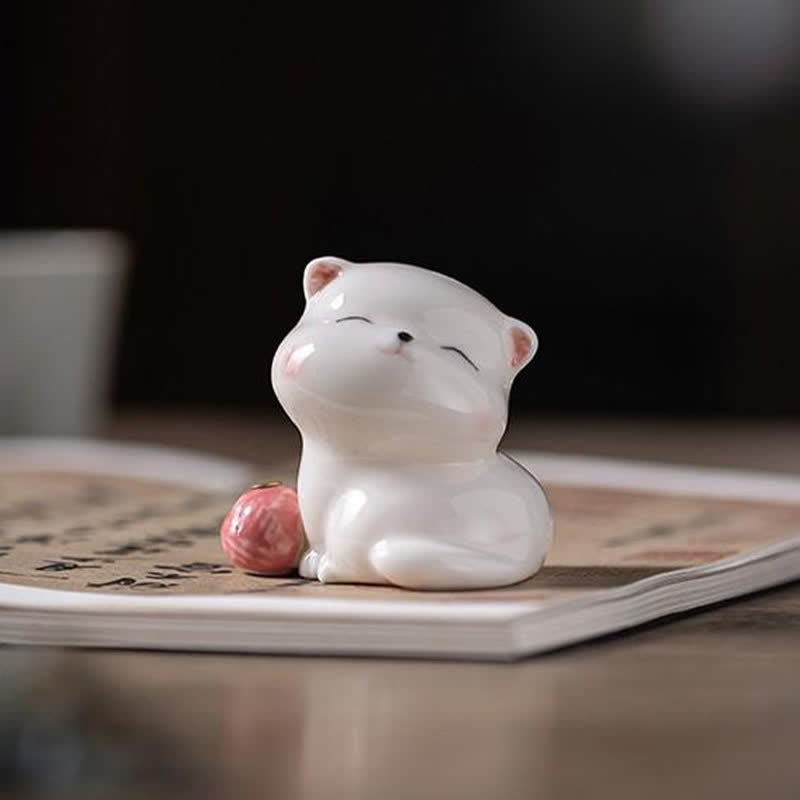 Buddha Stones ポンポン付きミニマルホワイトセラミック猫型お香立て（お香は付属しません） - image 9