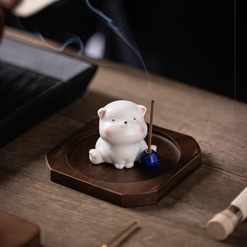 Buddha Stones ポンポン付きミニマルホワイトセラミック猫型お香立て（お香は付属しません） - image 14