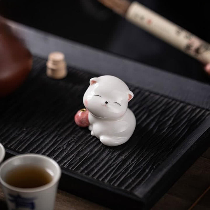 Buddha Stones ポンポン付きミニマルホワイトセラミック猫型お香立て（お香は付属しません） - image 7